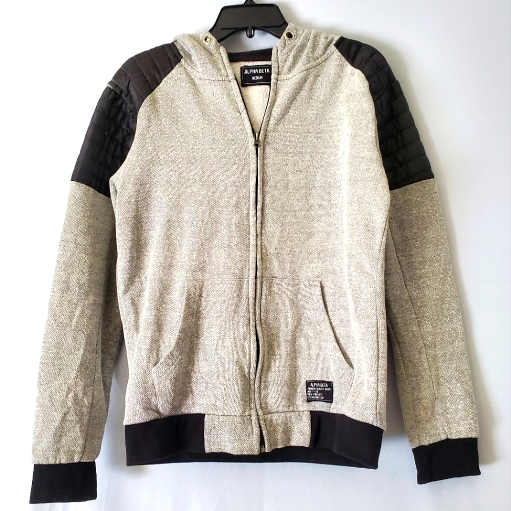 Mens Alpha Beta Hoodie Jacket zip up black gray size M.